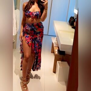 Vibrant Floral High-Low Skirt